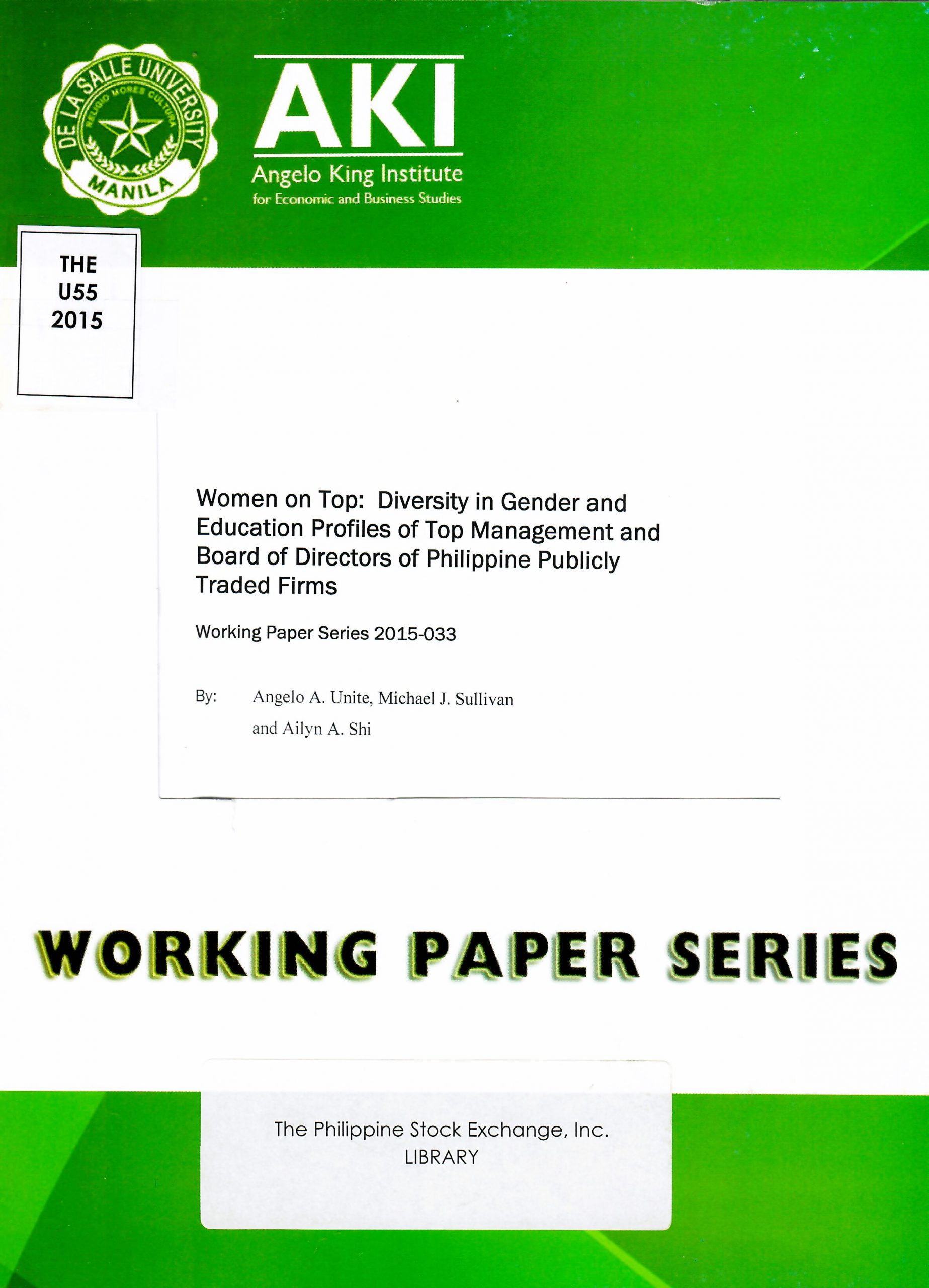 Women on top : diversity in gender and education profiles of top management and Board of Directors of Philippine publicly traded firms